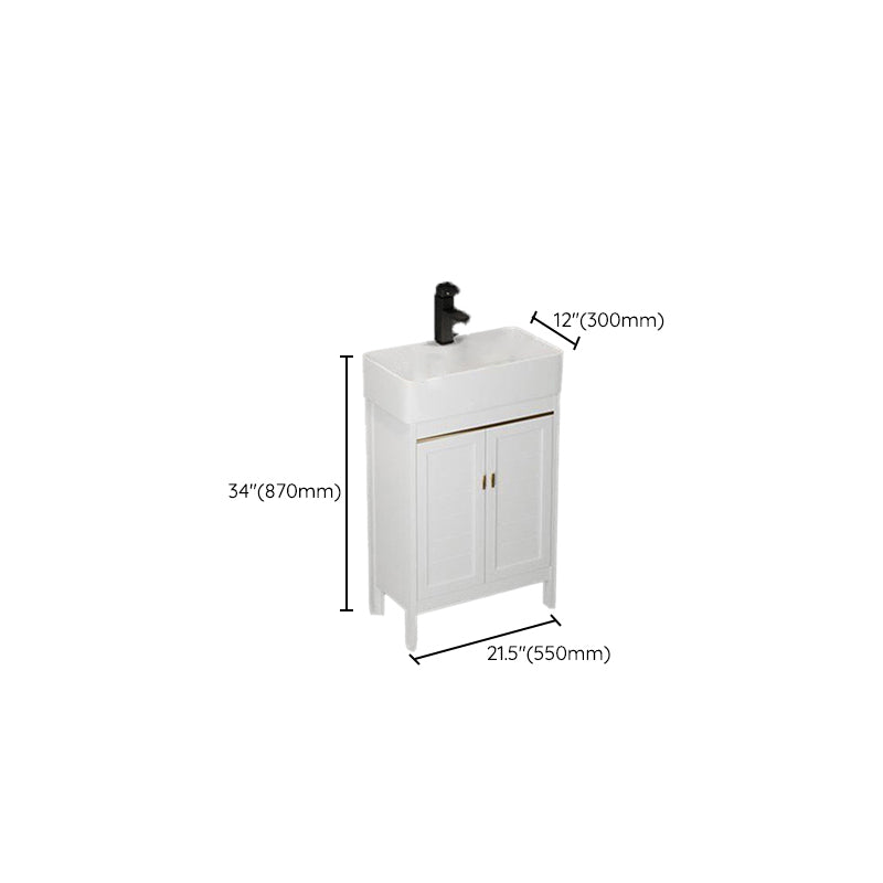 Single Sink Bath Vanity Set White Oval Metal 2 Doors Bathroom Vanity with Mirror Clearhalo 'Bathroom Remodel & Bathroom Fixtures' 'Bathroom Vanities' 'bathroom_vanities' 'Home Improvement' 'home_improvement' 'home_improvement_bathroom_vanities' 7198945