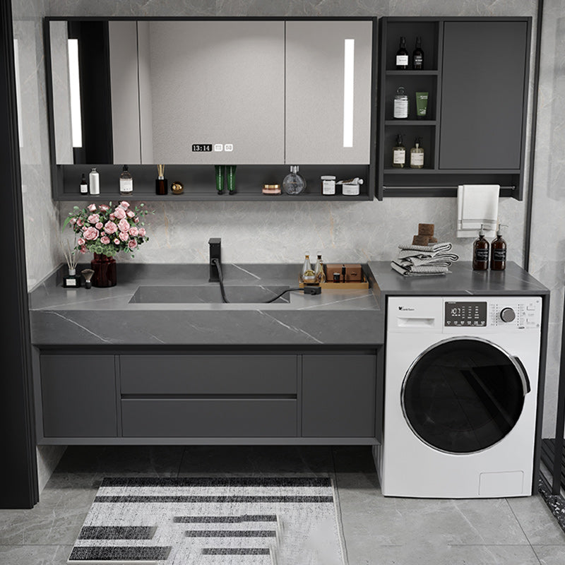 Modern Sink Vanity Wall Mount Vanity Cabinet with Mirror (Not Include Washing Machine) Clearhalo 'Bathroom Remodel & Bathroom Fixtures' 'Bathroom Vanities' 'bathroom_vanities' 'Home Improvement' 'home_improvement' 'home_improvement_bathroom_vanities' 7199045