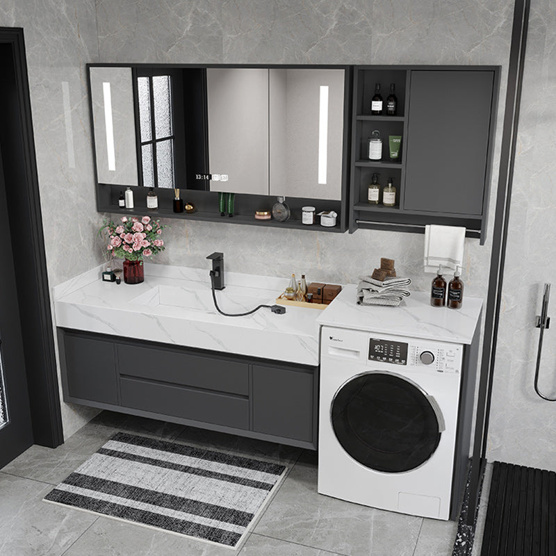 Modern Sink Vanity Wall Mount Vanity Cabinet with Mirror (Not Include Washing Machine) Clearhalo 'Bathroom Remodel & Bathroom Fixtures' 'Bathroom Vanities' 'bathroom_vanities' 'Home Improvement' 'home_improvement' 'home_improvement_bathroom_vanities' 7199050