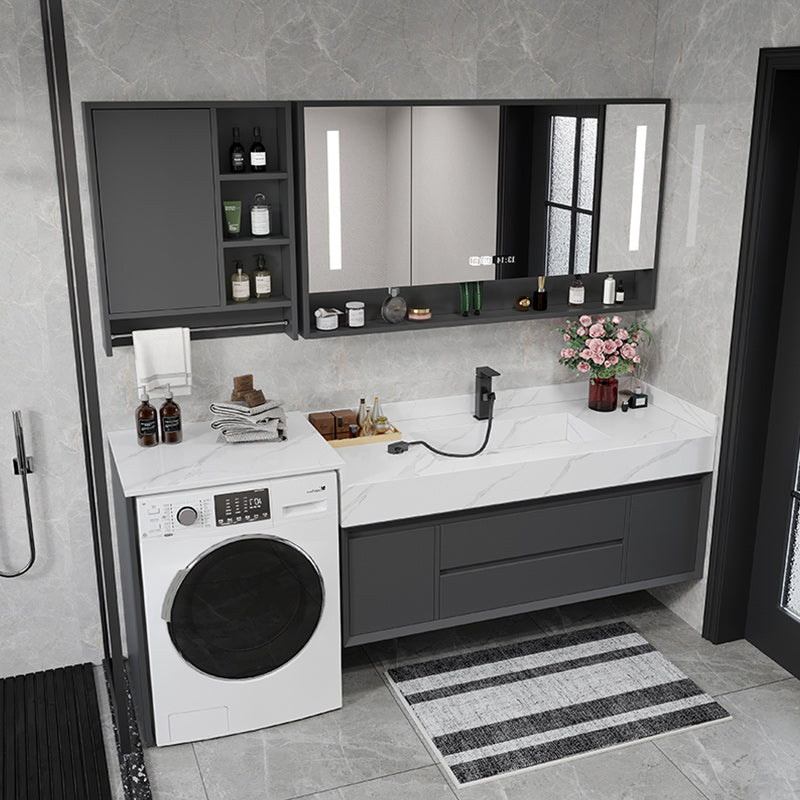 Modern Sink Vanity Wall Mount Vanity Cabinet with Mirror (Not Include Washing Machine) Clearhalo 'Bathroom Remodel & Bathroom Fixtures' 'Bathroom Vanities' 'bathroom_vanities' 'Home Improvement' 'home_improvement' 'home_improvement_bathroom_vanities' 7199052