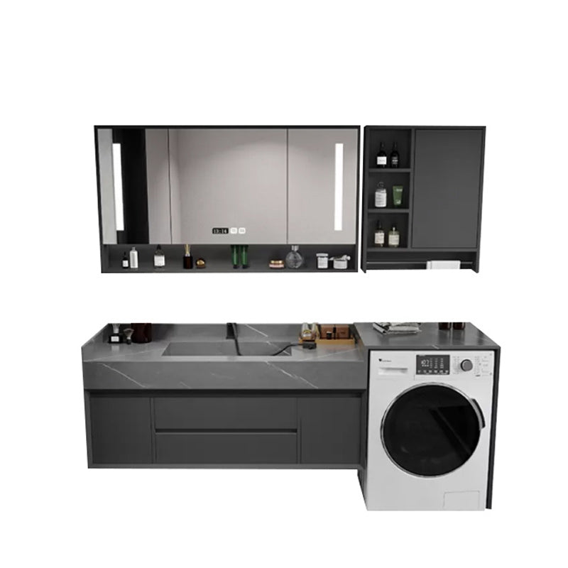 Modern Sink Vanity Wall Mount Vanity Cabinet with Mirror (Not Include Washing Machine) Vanity & Faucet & Mirror Cabinet 83"L x 24"W x 35"H Clearhalo 'Bathroom Remodel & Bathroom Fixtures' 'Bathroom Vanities' 'bathroom_vanities' 'Home Improvement' 'home_improvement' 'home_improvement_bathroom_vanities' 7199063