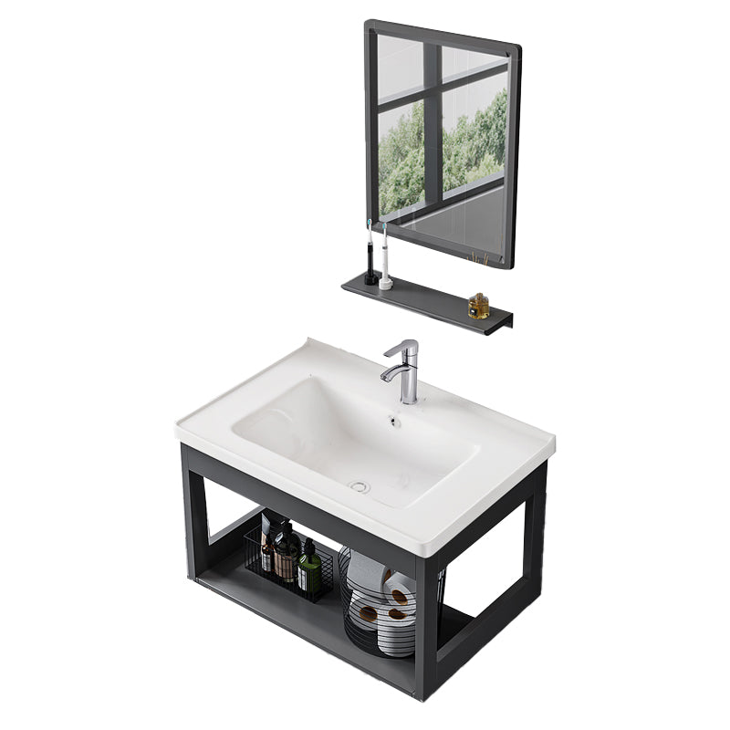 Bathroom Sink Vanity Rectangular Ceramic Sink Drawers Mirror Vanity with Faucet Vanity & Faucet & Mirrors 23.6"L x 15.7"W x 14.6"H Porcelain Clearhalo 'Bathroom Remodel & Bathroom Fixtures' 'Bathroom Vanities' 'bathroom_vanities' 'Home Improvement' 'home_improvement' 'home_improvement_bathroom_vanities' 7199080