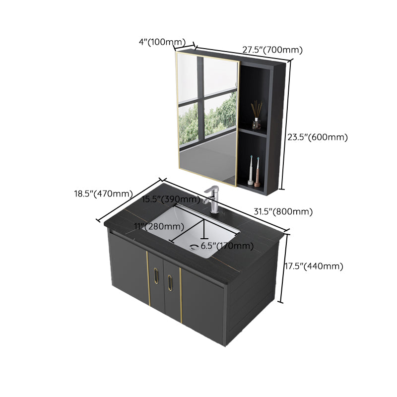 Bathroom Sink Vanity Rectangular Ceramic Sink Drawers Mirror Vanity with Faucet Clearhalo 'Bathroom Remodel & Bathroom Fixtures' 'Bathroom Vanities' 'bathroom_vanities' 'Home Improvement' 'home_improvement' 'home_improvement_bathroom_vanities' 7199110