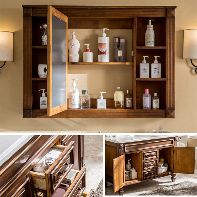 2 Doors Vanity Wood Frame Mirror Freestanding Oval Single Sink Drawers Bath Vanity Clearhalo 'Bathroom Remodel & Bathroom Fixtures' 'Bathroom Vanities' 'bathroom_vanities' 'Home Improvement' 'home_improvement' 'home_improvement_bathroom_vanities' 7199172