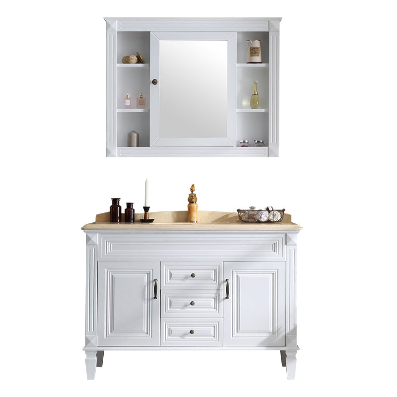2 Doors Vanity Wood Frame Mirror Freestanding Oval Single Sink Drawers Bath Vanity Clearhalo 'Bathroom Remodel & Bathroom Fixtures' 'Bathroom Vanities' 'bathroom_vanities' 'Home Improvement' 'home_improvement' 'home_improvement_bathroom_vanities' 7199174
