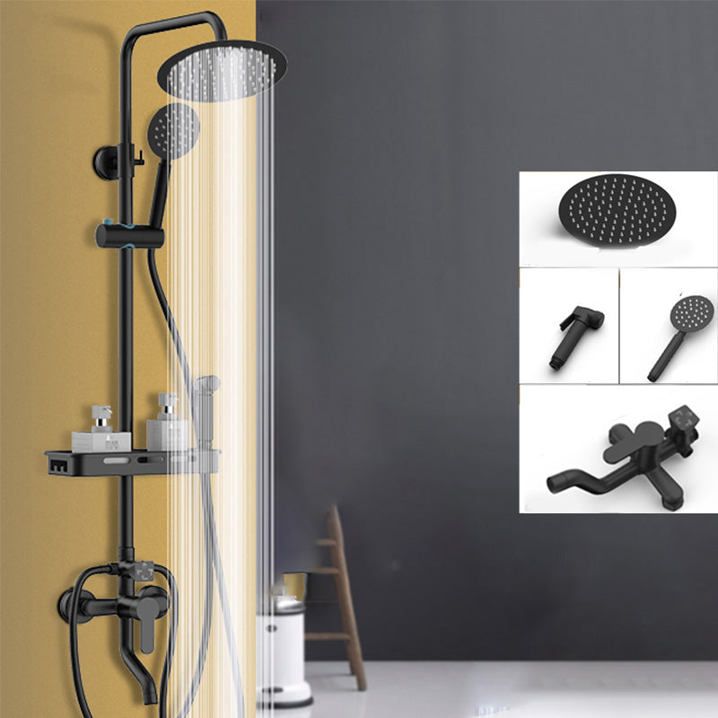 Shower System Wall Mount Adjustable Spray Pattern Shower Arm Shower Set with Shower Hose Black Round 4 Clearhalo 'Bathroom Remodel & Bathroom Fixtures' 'Home Improvement' 'home_improvement' 'home_improvement_shower_faucets' 'Shower Faucets & Systems' 'shower_faucets' 'Showers & Bathtubs Plumbing' 'Showers & Bathtubs' 7202535