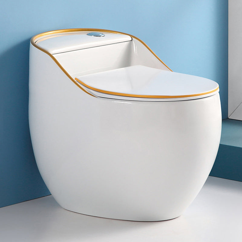 Contemporary Flush Toilet Floor Mounted Siphon Jet Porcelain Toilet White/ Gold 14" Clearhalo 'Bathroom Remodel & Bathroom Fixtures' 'Home Improvement' 'home_improvement' 'home_improvement_toilets' 'Toilets & Bidets' 'Toilets' 7204433