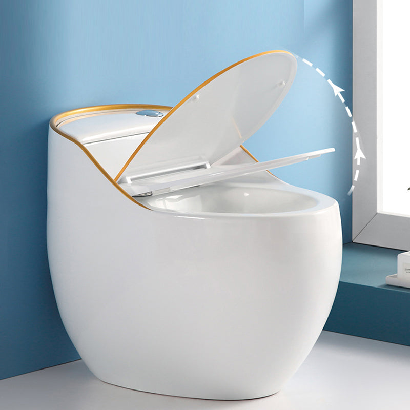 Contemporary Flush Toilet Floor Mounted Siphon Jet Porcelain Toilet White/ Gold 16" Clearhalo 'Bathroom Remodel & Bathroom Fixtures' 'Home Improvement' 'home_improvement' 'home_improvement_toilets' 'Toilets & Bidets' 'Toilets' 7204438