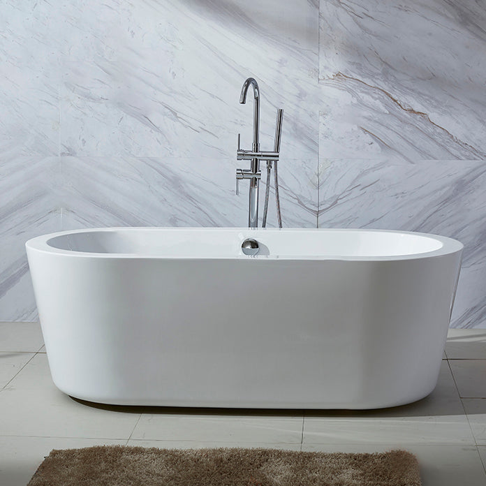 Modern Oval Stand Alone Bath Back to Wall Acrylic Soaking Bathtub 59"L x 31"W x 24"H Tub with Freestanding Tub Fillers Clearhalo 'Bathroom Remodel & Bathroom Fixtures' 'Bathtubs' 'Home Improvement' 'home_improvement' 'home_improvement_bathtubs' 'Showers & Bathtubs' 7205325