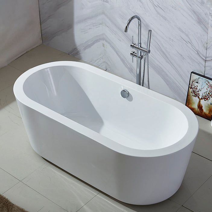 Modern Oval Stand Alone Bath Back to Wall Acrylic Soaking Bathtub Tub with Freestanding Tub Fillers Clearhalo 'Bathroom Remodel & Bathroom Fixtures' 'Bathtubs' 'Home Improvement' 'home_improvement' 'home_improvement_bathtubs' 'Showers & Bathtubs' 7205327