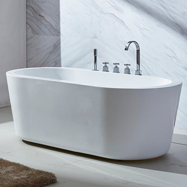 Modern Oval Stand Alone Bath Back to Wall Acrylic Soaking Bathtub 67"L x 31"W x 24"H Tub with Silver 5-Piece Set Clearhalo 'Bathroom Remodel & Bathroom Fixtures' 'Bathtubs' 'Home Improvement' 'home_improvement' 'home_improvement_bathtubs' 'Showers & Bathtubs' 7205329