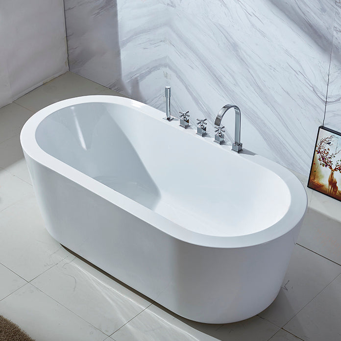 Modern Oval Stand Alone Bath Back to Wall Acrylic Soaking Bathtub Tub with Silver 5-Piece Set Clearhalo 'Bathroom Remodel & Bathroom Fixtures' 'Bathtubs' 'Home Improvement' 'home_improvement' 'home_improvement_bathtubs' 'Showers & Bathtubs' 7205330