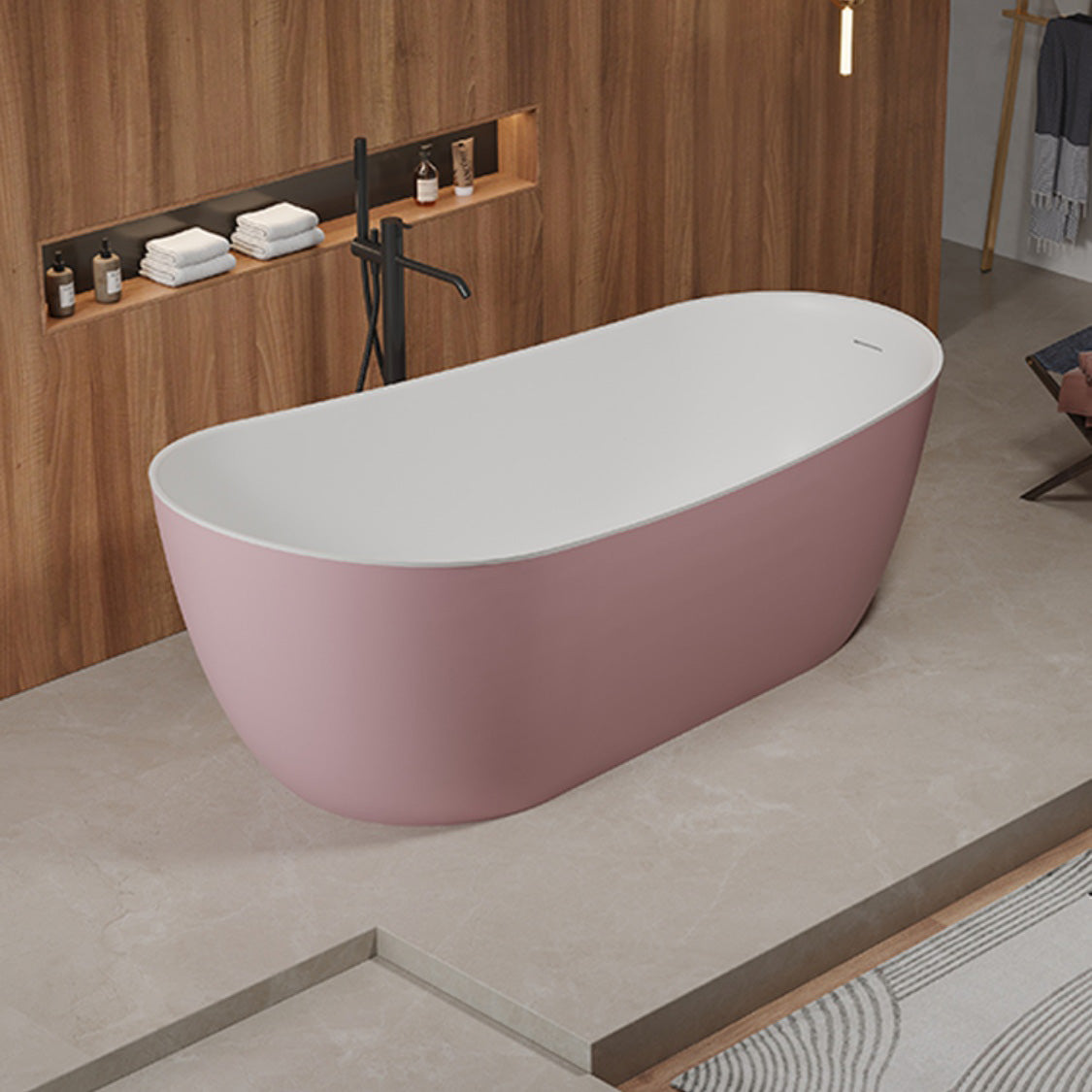 Modern Antique Finish Soaking Bathtub Stand Alone Oval Bath Tub Pink 67"L x 31"W x 23"H Clearhalo 'Bathroom Remodel & Bathroom Fixtures' 'Bathtubs' 'Home Improvement' 'home_improvement' 'home_improvement_bathtubs' 'Showers & Bathtubs' 7205364