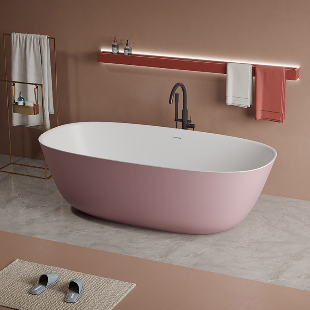 Soaking Antique Finish Bathtub Stand Alone Oval Modern Bath Tub Pink 67"L x 33"W x 22"H Clearhalo 'Bathroom Remodel & Bathroom Fixtures' 'Bathtubs' 'Home Improvement' 'home_improvement' 'home_improvement_bathtubs' 'Showers & Bathtubs' 7205382