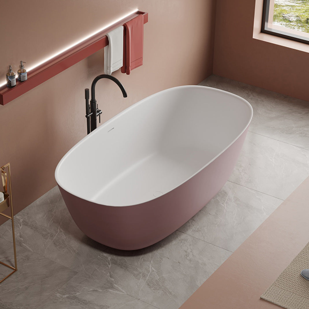 Soaking Antique Finish Bathtub Stand Alone Oval Modern Bath Tub Pink 62.9"L x 31.4"W x 22"H Clearhalo 'Bathroom Remodel & Bathroom Fixtures' 'Bathtubs' 'Home Improvement' 'home_improvement' 'home_improvement_bathtubs' 'Showers & Bathtubs' 7205385