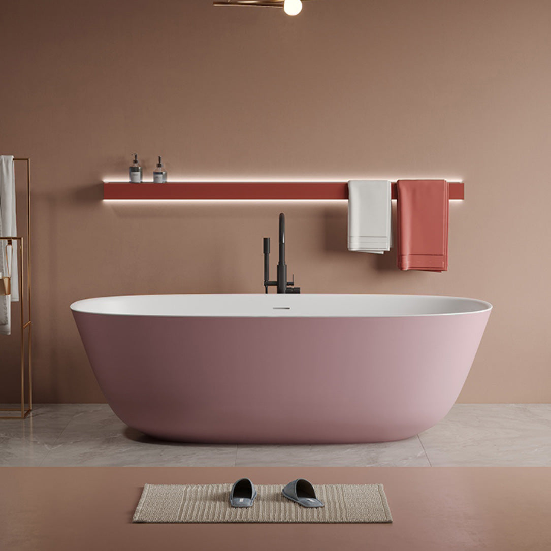 Soaking Antique Finish Bathtub Stand Alone Oval Modern Bath Tub Pink 71"L x 35"W x 22"H Clearhalo 'Bathroom Remodel & Bathroom Fixtures' 'Bathtubs' 'Home Improvement' 'home_improvement' 'home_improvement_bathtubs' 'Showers & Bathtubs' 7205387