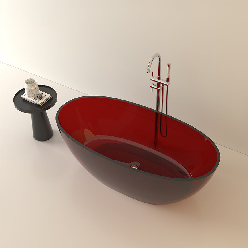 Flat Bottom Oval Soaking Bathtub Antique Finish Modern Bath Tub Red Clearhalo 'Bathroom Remodel & Bathroom Fixtures' 'Bathtubs' 'Home Improvement' 'home_improvement' 'home_improvement_bathtubs' 'Showers & Bathtubs' 7205426