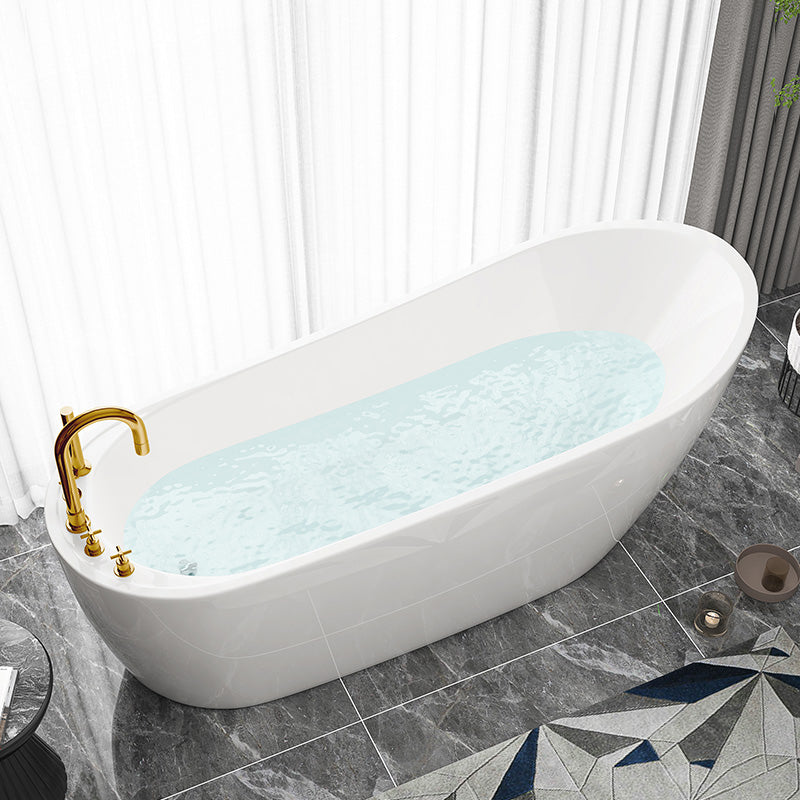 Slipper Modern Bath Oval White Soaking Acrylic Stand Alone Bathtub White Tub with Gold 5-Piece Set Clearhalo 'Bathroom Remodel & Bathroom Fixtures' 'Bathtubs' 'Home Improvement' 'home_improvement' 'home_improvement_bathtubs' 'Showers & Bathtubs' 7205467