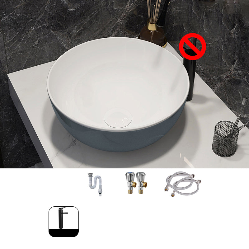 Modern Style Vessel Bathroom Sink Round Ceramic Vessel Bathroom Sink 13"L x 13"W x 6"H Sink with Faucet Hot and Cold Faucet Clearhalo 'Bathroom Remodel & Bathroom Fixtures' 'Bathroom Sinks & Faucet Components' 'Bathroom Sinks' 'bathroom_sink' 'Home Improvement' 'home_improvement' 'home_improvement_bathroom_sink' 7205637