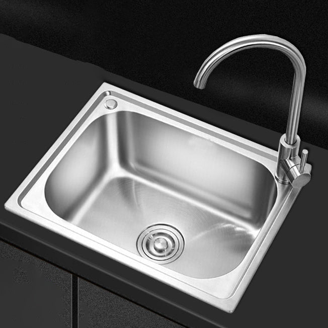 Rectangle Stainless Steel Sink Kitchen Sink with Drain Assembly(Not Including Faucet) Clearhalo 'Home Improvement' 'home_improvement' 'home_improvement_kitchen_sinks' 'Kitchen Remodel & Kitchen Fixtures' 'Kitchen Sinks & Faucet Components' 'Kitchen Sinks' 'kitchen_sinks' 7205658