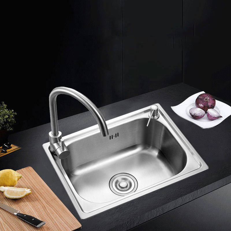 Rectangle Stainless Steel Sink Kitchen Sink with Drain Assembly(Not Including Faucet) Clearhalo 'Home Improvement' 'home_improvement' 'home_improvement_kitchen_sinks' 'Kitchen Remodel & Kitchen Fixtures' 'Kitchen Sinks & Faucet Components' 'Kitchen Sinks' 'kitchen_sinks' 7205660