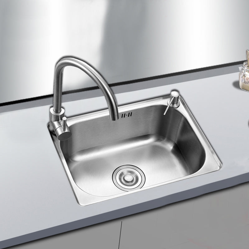 Rectangle Stainless Steel Sink Kitchen Sink with Drain Assembly(Not Including Faucet) Clearhalo 'Home Improvement' 'home_improvement' 'home_improvement_kitchen_sinks' 'Kitchen Remodel & Kitchen Fixtures' 'Kitchen Sinks & Faucet Components' 'Kitchen Sinks' 'kitchen_sinks' 7205662