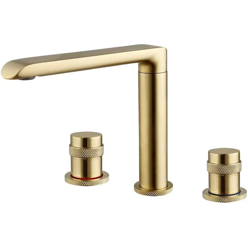 Luxury Vessel Faucet 3 Holes High-Arc Vessel Sink Bathroom Faucet Gold Knobs 2 Handles Clearhalo 'Bathroom Remodel & Bathroom Fixtures' 'Bathroom Sink Faucets' 'Bathroom Sinks & Faucet Components' 'bathroom_sink_faucets' 'Home Improvement' 'home_improvement' 'home_improvement_bathroom_sink_faucets' 7205777