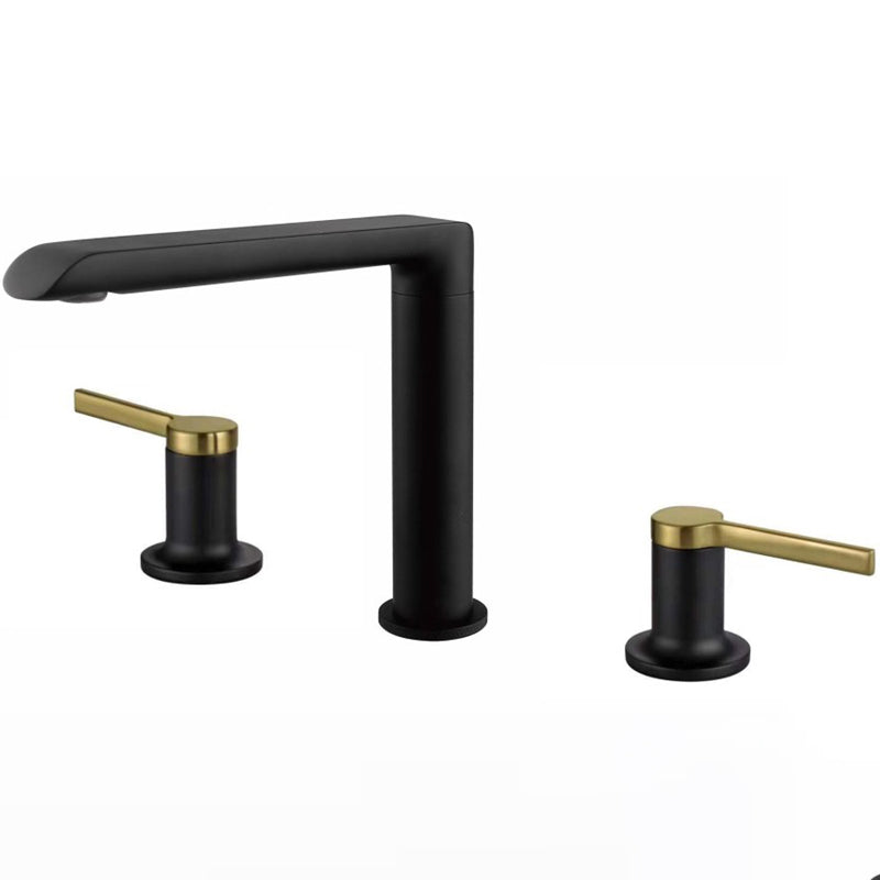 Luxury Vessel Faucet 3 Holes High-Arc Vessel Sink Bathroom Faucet Black-Gold Thin Handle 2 Handles Clearhalo 'Bathroom Remodel & Bathroom Fixtures' 'Bathroom Sink Faucets' 'Bathroom Sinks & Faucet Components' 'bathroom_sink_faucets' 'Home Improvement' 'home_improvement' 'home_improvement_bathroom_sink_faucets' 7205795