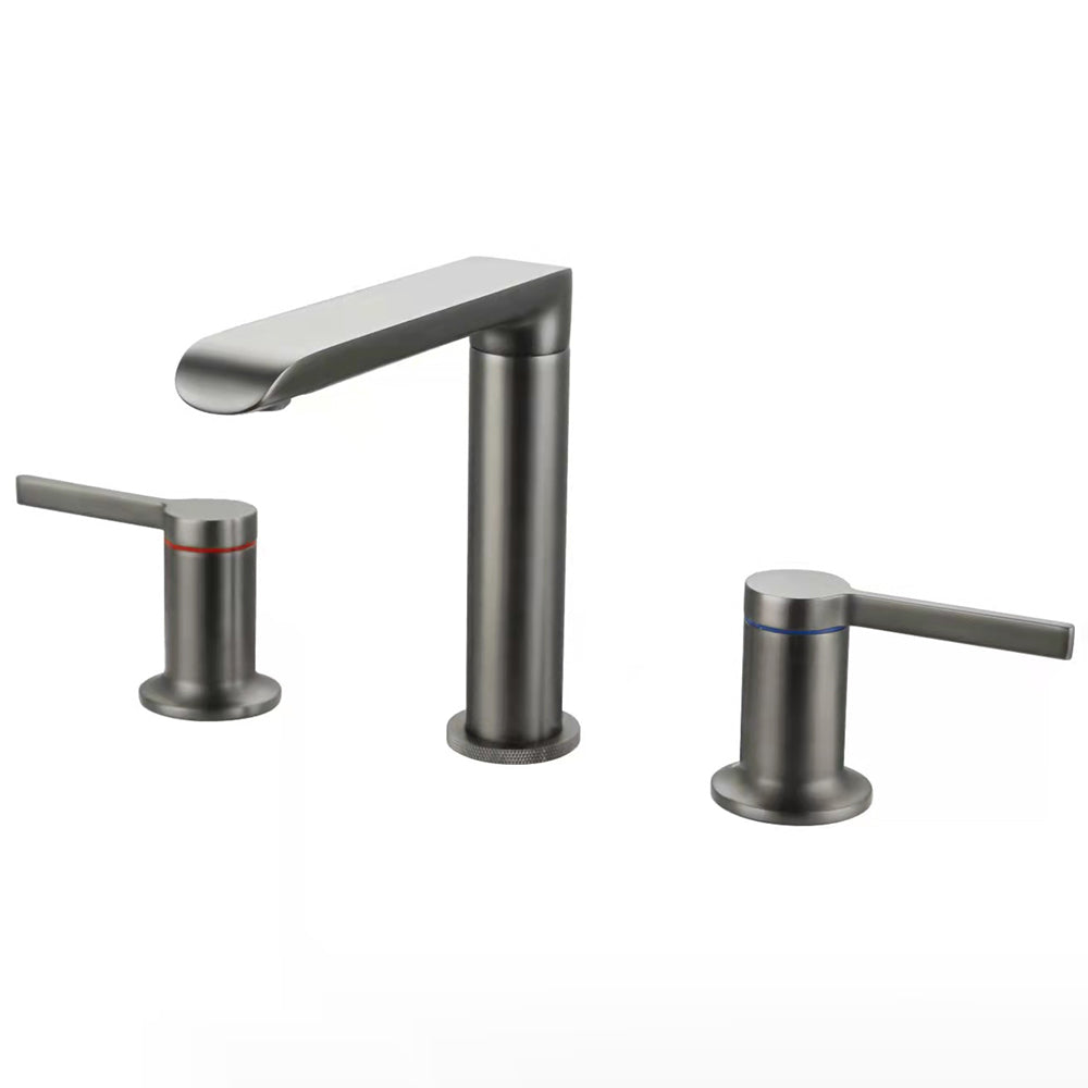 Luxury Vessel Faucet 3 Holes High-Arc Vessel Sink Bathroom Faucet Gun Grey Thin Handle 2 Handles Clearhalo 'Bathroom Remodel & Bathroom Fixtures' 'Bathroom Sink Faucets' 'Bathroom Sinks & Faucet Components' 'bathroom_sink_faucets' 'Home Improvement' 'home_improvement' 'home_improvement_bathroom_sink_faucets' 7205796