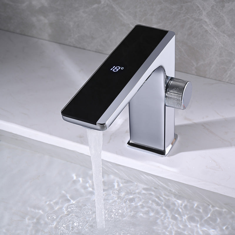 Modern Vessel Sink Faucet Digital Display Knob Handle Low Arc Faucet Chrome Clearhalo 'Bathroom Remodel & Bathroom Fixtures' 'Bathroom Sink Faucets' 'Bathroom Sinks & Faucet Components' 'bathroom_sink_faucets' 'Home Improvement' 'home_improvement' 'home_improvement_bathroom_sink_faucets' 7205809