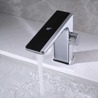 Modern Vessel Sink Faucet Digital Display Knob Handle Low Arc Faucet Chrome Clearhalo 'Bathroom Remodel & Bathroom Fixtures' 'Bathroom Sink Faucets' 'Bathroom Sinks & Faucet Components' 'bathroom_sink_faucets' 'Home Improvement' 'home_improvement' 'home_improvement_bathroom_sink_faucets' 7205809