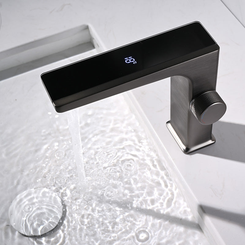Modern Vessel Sink Faucet Digital Display Knob Handle Low Arc Faucet Clearhalo 'Bathroom Remodel & Bathroom Fixtures' 'Bathroom Sink Faucets' 'Bathroom Sinks & Faucet Components' 'bathroom_sink_faucets' 'Home Improvement' 'home_improvement' 'home_improvement_bathroom_sink_faucets' 7205812
