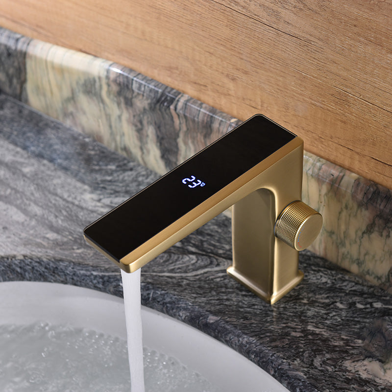 Modern Vessel Sink Faucet Digital Display Knob Handle Low Arc Faucet Rose Gold Clearhalo 'Bathroom Remodel & Bathroom Fixtures' 'Bathroom Sink Faucets' 'Bathroom Sinks & Faucet Components' 'bathroom_sink_faucets' 'Home Improvement' 'home_improvement' 'home_improvement_bathroom_sink_faucets' 7205813