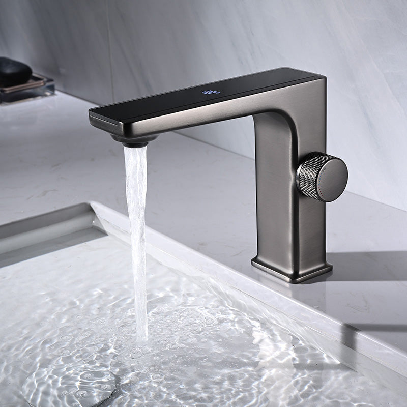 Modern Vessel Sink Faucet Digital Display Knob Handle Low Arc Faucet Clearhalo 'Bathroom Remodel & Bathroom Fixtures' 'Bathroom Sink Faucets' 'Bathroom Sinks & Faucet Components' 'bathroom_sink_faucets' 'Home Improvement' 'home_improvement' 'home_improvement_bathroom_sink_faucets' 7205817