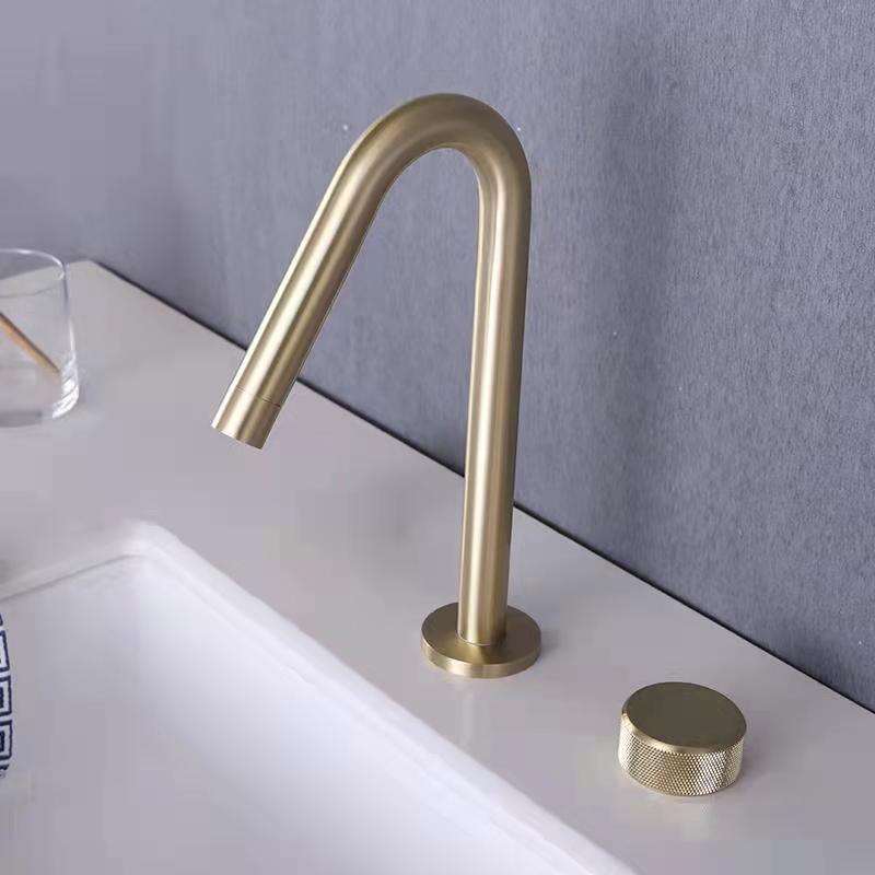 Widespread Modern Bathroom Faucet Knob Handle Gooseneck Vessel Faucet Golden 1 Handle Clearhalo 'Bathroom Remodel & Bathroom Fixtures' 'Bathroom Sink Faucets' 'Bathroom Sinks & Faucet Components' 'bathroom_sink_faucets' 'Home Improvement' 'home_improvement' 'home_improvement_bathroom_sink_faucets' 7205830
