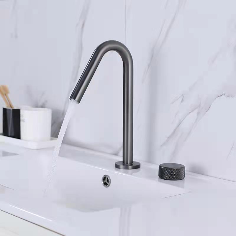 Widespread Modern Bathroom Faucet Knob Handle Gooseneck Vessel Faucet Gun Grey 1 Handle Clearhalo 'Bathroom Remodel & Bathroom Fixtures' 'Bathroom Sink Faucets' 'Bathroom Sinks & Faucet Components' 'bathroom_sink_faucets' 'Home Improvement' 'home_improvement' 'home_improvement_bathroom_sink_faucets' 7205834