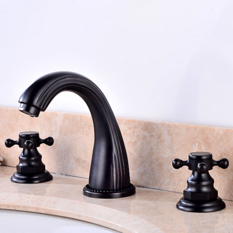 Widespread Bathroom Faucet 3 Holes Circular Vessel Sink Faucet Black Elbow Outlet Cross Handles Clearhalo 'Bathroom Remodel & Bathroom Fixtures' 'Bathroom Sink Faucets' 'Bathroom Sinks & Faucet Components' 'bathroom_sink_faucets' 'Home Improvement' 'home_improvement' 'home_improvement_bathroom_sink_faucets' 7205916