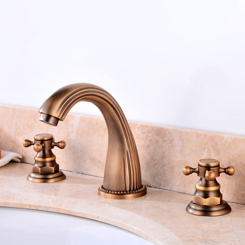 Widespread Bathroom Faucet 3 Holes Circular Vessel Sink Faucet Bronze Elbow Outlet Cross Handles Clearhalo 'Bathroom Remodel & Bathroom Fixtures' 'Bathroom Sink Faucets' 'Bathroom Sinks & Faucet Components' 'bathroom_sink_faucets' 'Home Improvement' 'home_improvement' 'home_improvement_bathroom_sink_faucets' 7205919