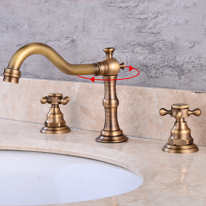 Widespread Bathroom Faucet 3 Holes Circular Vessel Sink Faucet Bronze Swivel Faucet Cross Handles Clearhalo 'Bathroom Remodel & Bathroom Fixtures' 'Bathroom Sink Faucets' 'Bathroom Sinks & Faucet Components' 'bathroom_sink_faucets' 'Home Improvement' 'home_improvement' 'home_improvement_bathroom_sink_faucets' 7205925