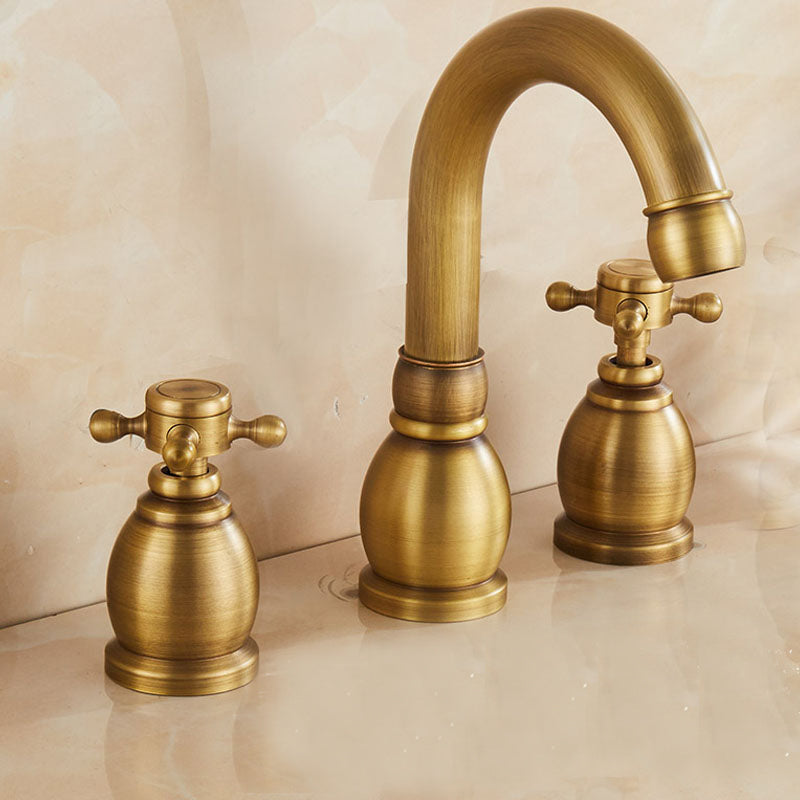 Widespread Bathroom Faucet 3 Holes Circular Vessel Sink Faucet Bronze High Arc Cross Handles Clearhalo 'Bathroom Remodel & Bathroom Fixtures' 'Bathroom Sink Faucets' 'Bathroom Sinks & Faucet Components' 'bathroom_sink_faucets' 'Home Improvement' 'home_improvement' 'home_improvement_bathroom_sink_faucets' 7205928