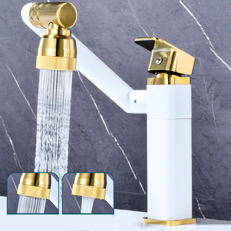 Luxury Vessel Faucet Swivel Spout High-Arc Single Handle Vessel Faucet White-Gold 7.9" Square Clearhalo 'Bathroom Remodel & Bathroom Fixtures' 'Bathroom Sink Faucets' 'Bathroom Sinks & Faucet Components' 'bathroom_sink_faucets' 'Home Improvement' 'home_improvement' 'home_improvement_bathroom_sink_faucets' 7205951