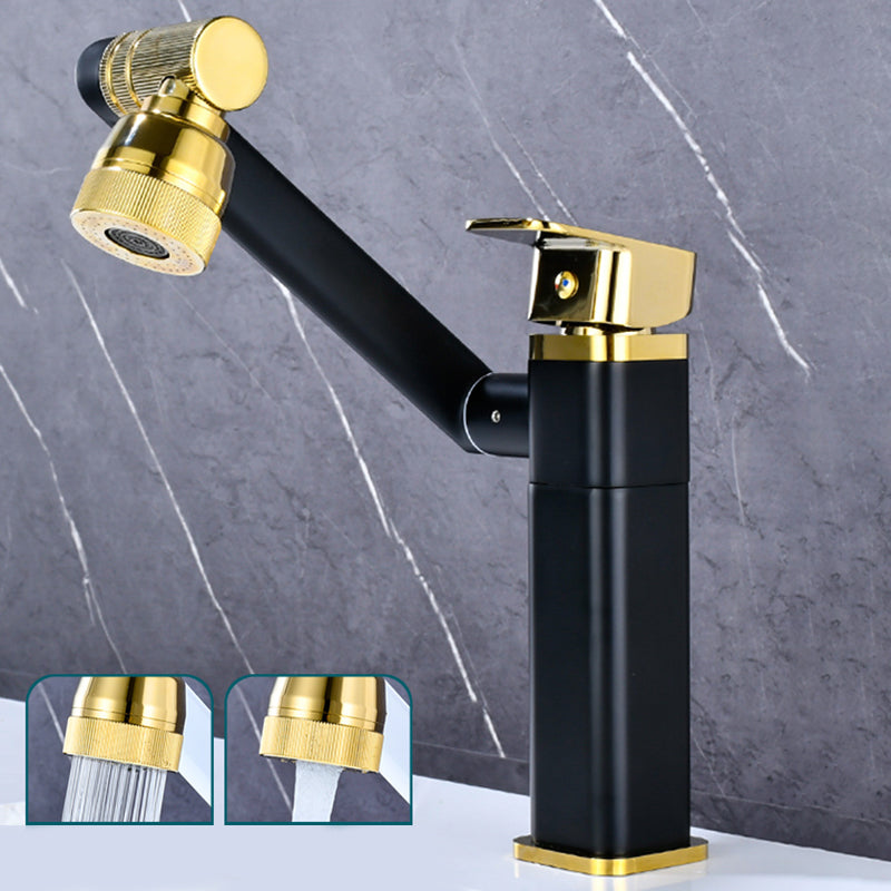 Luxury Vessel Faucet Swivel Spout High-Arc Single Handle Vessel Faucet Black-Gold 7.9" Square Clearhalo 'Bathroom Remodel & Bathroom Fixtures' 'Bathroom Sink Faucets' 'Bathroom Sinks & Faucet Components' 'bathroom_sink_faucets' 'Home Improvement' 'home_improvement' 'home_improvement_bathroom_sink_faucets' 7205954