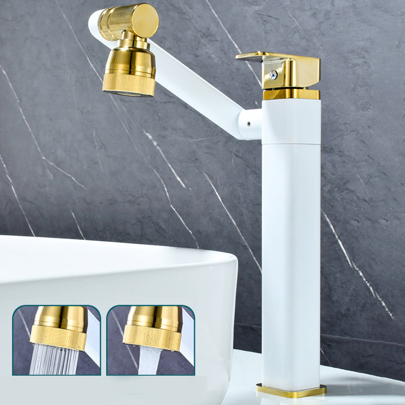 Luxury Vessel Faucet Swivel Spout High-Arc Single Handle Vessel Faucet White-Gold 11.8" Square Clearhalo 'Bathroom Remodel & Bathroom Fixtures' 'Bathroom Sink Faucets' 'Bathroom Sinks & Faucet Components' 'bathroom_sink_faucets' 'Home Improvement' 'home_improvement' 'home_improvement_bathroom_sink_faucets' 7205964