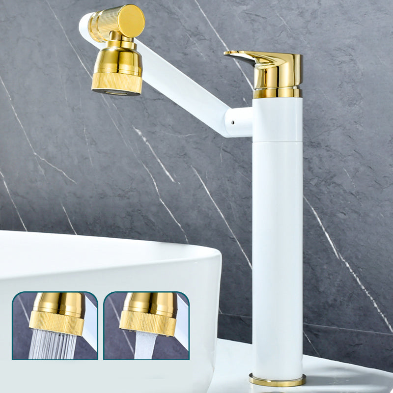 Luxury Vessel Faucet Swivel Spout High-Arc Single Handle Vessel Faucet White-Gold 11.8" Round Clearhalo 'Bathroom Remodel & Bathroom Fixtures' 'Bathroom Sink Faucets' 'Bathroom Sinks & Faucet Components' 'bathroom_sink_faucets' 'Home Improvement' 'home_improvement' 'home_improvement_bathroom_sink_faucets' 7205965