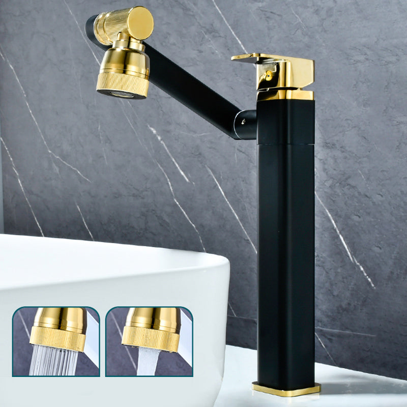 Luxury Vessel Faucet Swivel Spout High-Arc Single Handle Vessel Faucet Black-Gold 11.8" Square Clearhalo 'Bathroom Remodel & Bathroom Fixtures' 'Bathroom Sink Faucets' 'Bathroom Sinks & Faucet Components' 'bathroom_sink_faucets' 'Home Improvement' 'home_improvement' 'home_improvement_bathroom_sink_faucets' 7205966