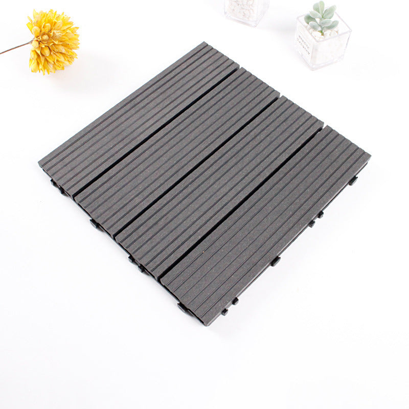 12" X 12" 4-Slat Square Deck/Patio Flooring Tiles Snapping Installation Floor Board Tiles Black Clearhalo 'Home Improvement' 'home_improvement' 'home_improvement_outdoor_deck_tiles_planks' 'Outdoor Deck Tiles & Planks' 'Outdoor Flooring & Tile' 'Outdoor Remodel' 'outdoor_deck_tiles_planks' 7206471