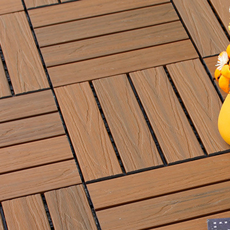 12" X 12"4-Slat Square PVC Flooring Tiles Interlocking Installation Floor Board Tiles Teak Clearhalo 'Home Improvement' 'home_improvement' 'home_improvement_outdoor_deck_tiles_planks' 'Outdoor Deck Tiles & Planks' 'Outdoor Flooring & Tile' 'Outdoor Remodel' 'outdoor_deck_tiles_planks' 7206487