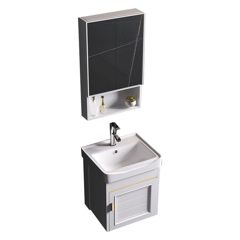 Wall Mounted Sink Vanity Contemporary Metal Bathroom Sink Vanity Vanity & Faucet & Mirror Cabinet 17"L x 14"W x 16"H Ceramic Clearhalo 'Bathroom Remodel & Bathroom Fixtures' 'Bathroom Vanities' 'bathroom_vanities' 'Home Improvement' 'home_improvement' 'home_improvement_bathroom_vanities' 7206728