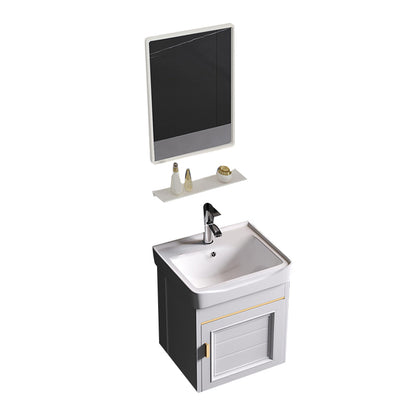 Wall Mounted Sink Vanity Contemporary Metal Bathroom Sink Vanity Vanity & Faucet & Mirrors 17"L x 14"W x 16"H Ceramic Clearhalo 'Bathroom Remodel & Bathroom Fixtures' 'Bathroom Vanities' 'bathroom_vanities' 'Home Improvement' 'home_improvement' 'home_improvement_bathroom_vanities' 7206729