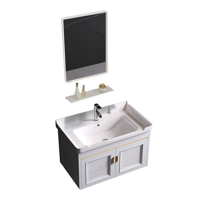 Wall Mounted Sink Vanity Contemporary Metal Bathroom Sink Vanity Vanity & Faucet & Mirrors 24"L x 16"W x 16"H Ceramic Clearhalo 'Bathroom Remodel & Bathroom Fixtures' 'Bathroom Vanities' 'bathroom_vanities' 'Home Improvement' 'home_improvement' 'home_improvement_bathroom_vanities' 7206737